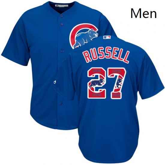 Mens Majestic Chicago Cubs 27 Addison Russell Authentic Royal Blue Team Logo Fashion Cool Base MLB Jersey